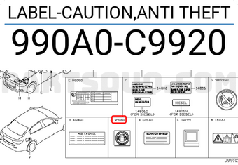 Nissan 990A0C9920 LABEL-CAUTION,ANTI THEFT