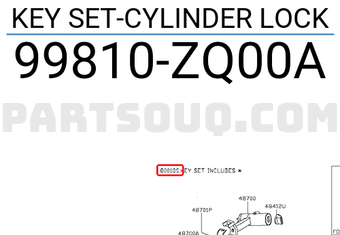 Nissan 99810ZQ00A KEY SET-CYLINDER LOCK