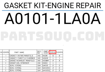 Nissan A01011LA0A GASKET KIT-ENGINE REPAIR
