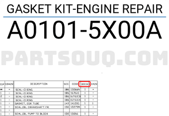 Nissan A01015X00A GASKET KIT-ENGINE REPAIR