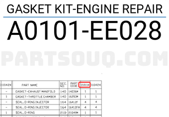 Nissan A0101EE028 GASKET KIT-ENGINE REPAIR