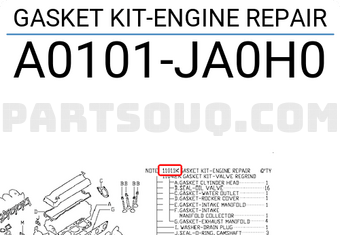 Nissan A0101JA0H0 GASKET KIT-ENGINE REPAIR