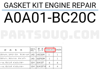 Nissan A0A01BC20C GASKET KIT ENGINE REPAIR