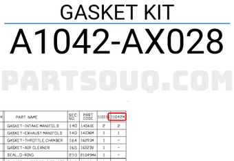 Nissan A1042AX028 GASKET KIT