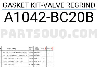 Nissan A1042BC20B GASKET KIT-VALVE REGRIND