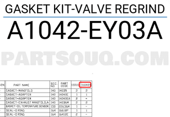 Nissan A1042EY03A GASKET KIT-VALVE REGRIND