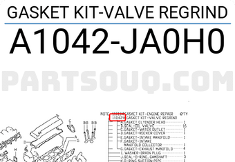 Nissan A1042JA0H0 GASKET KIT-VALVE REGRIND