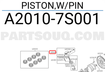 Nissan A20107S001 PISTON,W/PIN