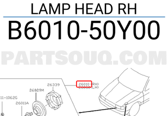Nissan B601050Y00 LAMP HEAD RH