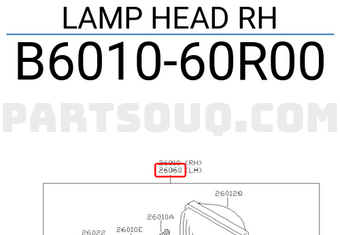 Nissan B601060R00 LAMP HEAD RH