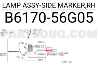 Nissan B617056G05 LAMP ASSY-SIDE MARKER,RH
