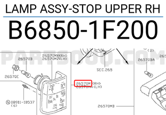 Nissan B68501F200 LAMP ASSY-STOP UPPER RH