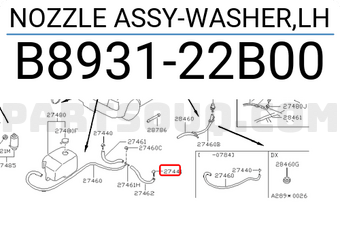 Nissan B893122B00 NOZZLE ASSY-WASHER,LH