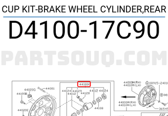 Nissan D410017C90 CUP KIT-BRAKE WHEEL CYLINDER,REAR