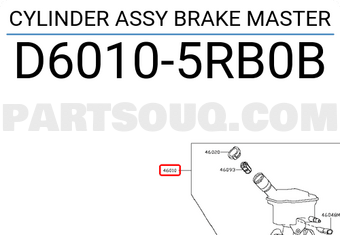 Nissan D60105RB0B CYLINDER ASSY BRAKE MASTER