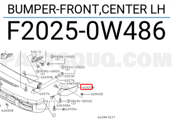 Nissan F20250W486 BUMPER-FRONT,CENTER LH