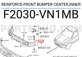Nissan F2030VN1MB REINFORCE-FRONT BUMPER CENTER,INNER