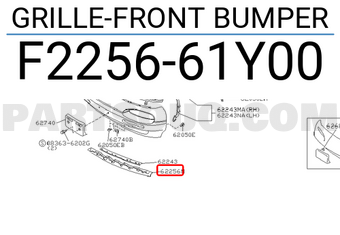 Nissan F225661Y00 GRILLE-FRONT BUMPER