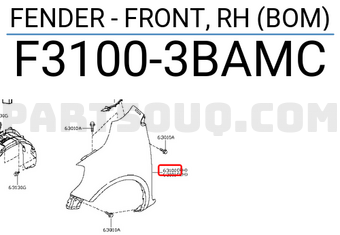 Nissan F31003BAMC FENDER - FRONT, RH (BOM)