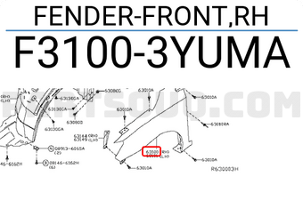 Nissan F31003YUMA FENDER-FRONT,RH