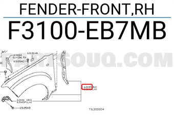 Nissan F3100EB7MB FENDER-FRONT,RH