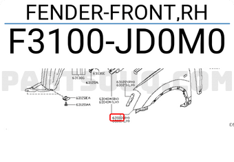 Nissan F3100JD0M0 FENDER-FRONT,RH