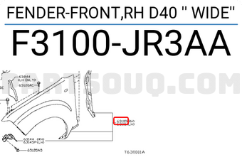 Nissan F3100JR3AA FENDER-FRONT,RH D40 WIDE
