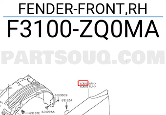 Nissan F3100ZQ0MA FENDER-FRONT,RH