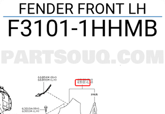 Nissan F31011HHMB FENDER FRONT LH