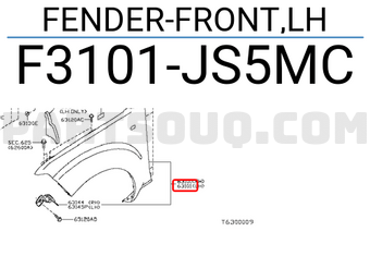 Nissan F3101JS5MC FENDER-FRONT,LH