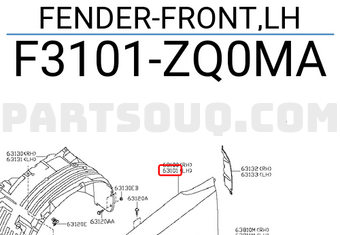 Nissan F3101ZQ0MA FENDER-FRONT,LH