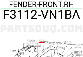 Nissan F3112VN1BA FENDER-FRONT,RH