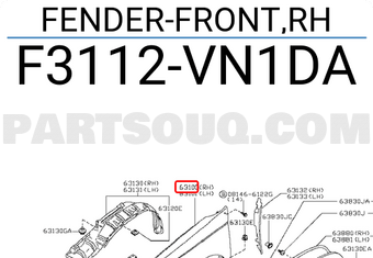 Nissan F3112VN1DA FENDER-FRONT,RH