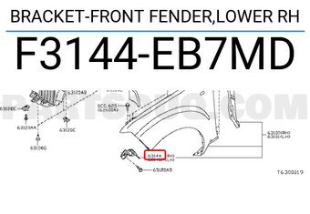 Nissan F3144EB7MD BRACKET-FRONT FENDER,LOWER RH