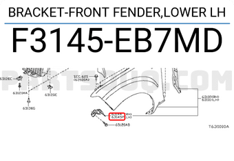 Nissan F3145EB7MD BRACKET-FRONT FENDER,LOWER LH
