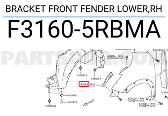 Nissan F31605RBMA BRACKET FRONT FENDER LOWER,RH
