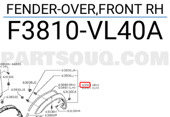 Nissan F3810VL40A FENDER-OVER,FRONT RH
