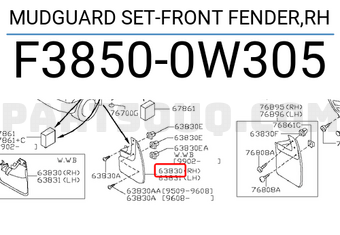 Nissan F38500W305 MUDGUARD SET-FRONT FENDER,RH