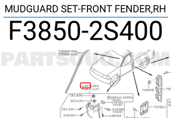 Nissan F38502S400 MUDGUARD SET-FRONT FENDER,RH