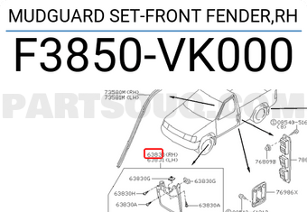 Nissan F3850VK000 MUDGUARD SET-FRONT FENDER,RH