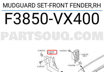 Nissan F3850VX400 MUDGUARD SET-FRONT FENDER,RH