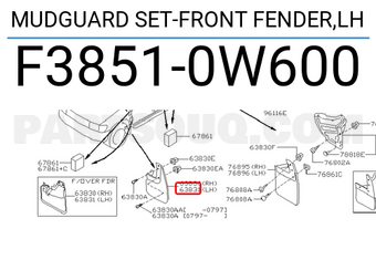 Nissan F38510W600 MUDGUARD SET-FRONT FENDER,LH