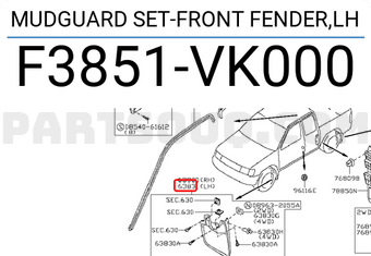 Nissan F3851VK000 MUDGUARD SET-FRONT FENDER,LH