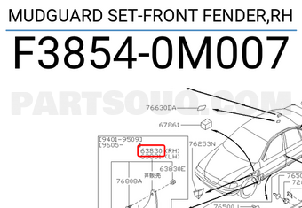Nissan F38540M007 MUDGUARD SET-FRONT FENDER,RH