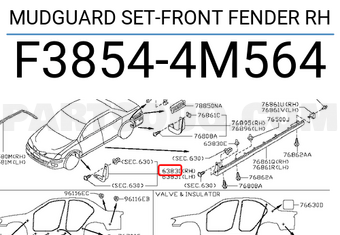 Nissan F38544M564 MUDGUARD SET-FRONT FENDER RH
