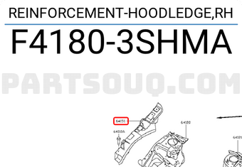 Nissan F41803SHMA REINFORCEMENT-HOODLEDGE,RH