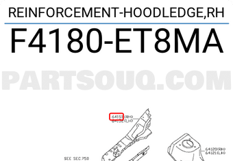 Nissan F4180ET8MA REINFORCEMENT-HOODLEDGE,RH