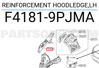 Nissan F41819PJMA REINFORCEMENT HOODLEDGE,LH