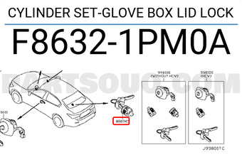 Nissan F86321PM0A CYLINDER SET-GLOVE BOX LID LOCK