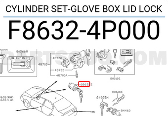 Nissan F86324P000 CYLINDER SET-GLOVE BOX LID LOCK